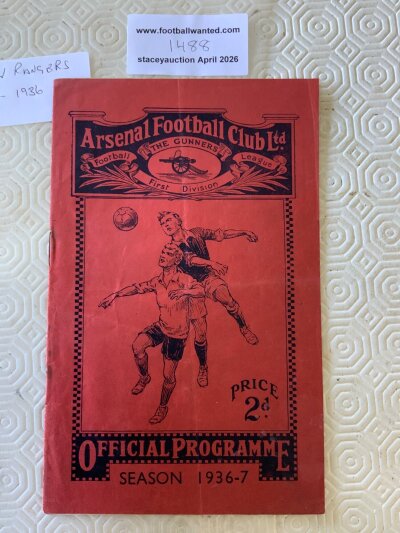 36/37 Arsenal v Rangers Football Programme: Friendly match dated 23 9 1936 in good condition with no team changes. Rusty staples holding firm.