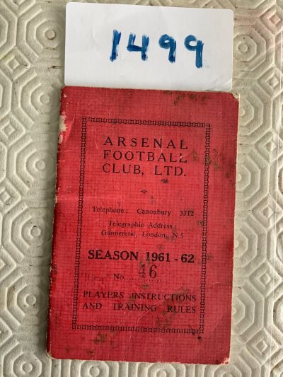 Eddie Clamp Arsenal Players Pass: Red 61/62 pass which has fixtures of matches At all levels plus some rules and phone numbers of club officials. Rusty staples but at least fair condition.