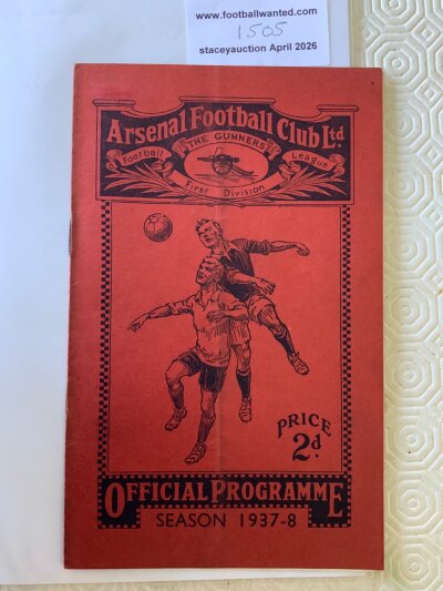 37/38 Arsenal (Champions) v Derby Football Programme: League match in good condition with no team changes. Light fold and rusty staples holding.