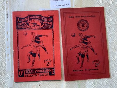 33/34 Schools Football Programmes At Arsenal: Herbert Chapman obituary in Islington v Hackney Schools  fair condition programme and England v Scotland schools in very good condition with no team changes. (2)