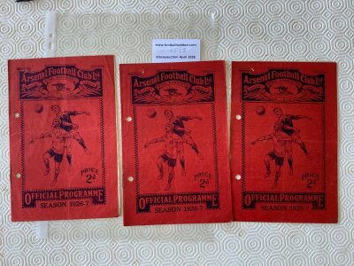 1926 - 1927 Arsenal Home Football Programmes: First division matches v Huddersfield Blackburn and Sheffield Wednesday all with punch holes but no team changes. (3)