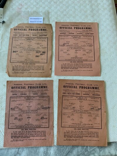 42/43 Arsenal Home Football Programmes: Single sheet league matches v Millwall poor, Reading Charlton Portsmouth which are fair/good with team changes. (4)