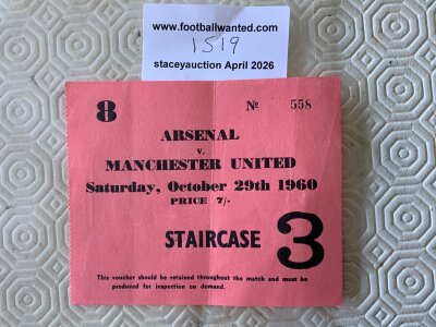 60/61 Arsenal v Manchester United Football Ticket: Excellent condition league match ticket dated 29 10 1960.