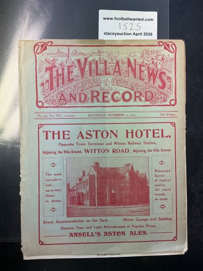 1913 - 1914 Aston Villa v Tottenham Football Programme: League match dated 13 12 1913 in good condition with no team changes. Programme is ex bound with covers.