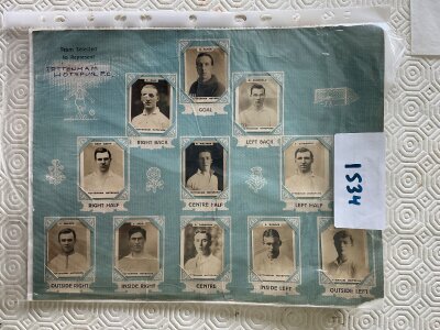 Tottenham 1922 Pinnace Football Cards: Neatly clipped into original card holder with players in correct 11 positions. 7 of the  players won the FA Cup with Spurs the previous season. (11)