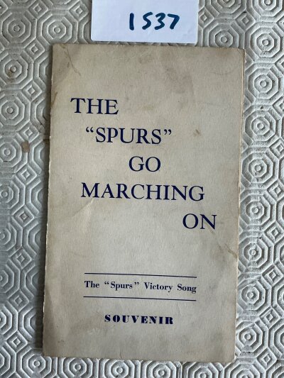 Tottenham 60/61 Double Season Song Card: Cover states The Spurs Go Marching On and inside are the words to the Spurs version of Glory Glory Halleluyah. The rear of the 4 page card by Tucketts list league and cup winners up to 60/61.