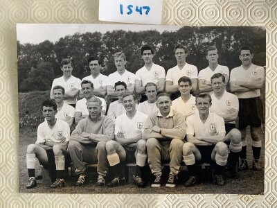 Tottenham 60/61 Double Team Press Photo: Large black and white team group of the squad in excellent condition. Rear has press stamp and list of players printed.