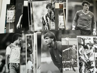 1980s Football Press Photos: Mainly single player in action with the odd match action photo. Medium to large size the majority black and white. Mostly with press stamp to rear with the odd 1990s included. (48)
