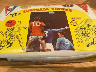 1970 Football Viewer Colour Collectables: Complete box of 48 sealed Football Viewers from around 1970. Available for 6d each originally. All unopened in original vendor box.