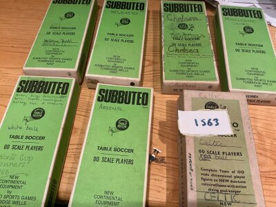Subbuteo Football Team Collection: Seven boxed teams to include Brazil Newcastle Celtic Chelsea Manchester United England and Arsenal. Boxes are written on but teams are complete. (7)