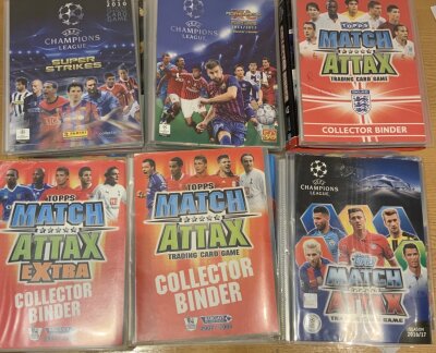Modern Football Cards+ Albums: 12 Topps Match Attax and 6 Panini which are incomplete although some appear to only be missing some special cards. Good. (18 albums)