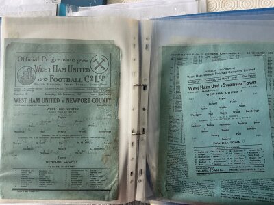 West Ham 46/47 Complete Home Football Programmes: All 21 League matches and the FA Cup match v Leicester. Includes the hard to obtain Swansea small fuel emergency issue dated 1st March in good condition. There are a few poor condition programmes but overall they are fair. (22)