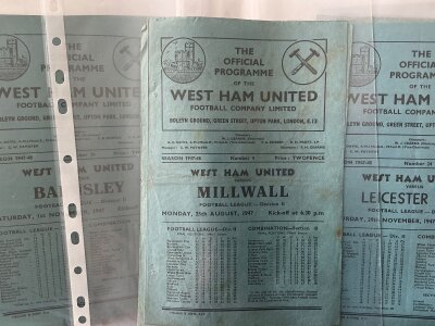 West Ham 47/48 Complete Home Football Programmes: All 21 League matches and the FA Cup match v Blackburn. There are 5 with punch holes but programmes overall are mainly good. (22)