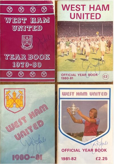 West Ham John Lyall Signed Football Yearbooks: Yearbooks from 1980 1981 and 1982 plus a handbook from 1981. All signed without dedication by previous owner John Lyall