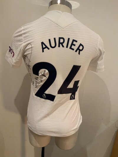 Tottenham 2021 - 2022 Signed Match Worn Aurier Football Shirt: White short sleeve shirt with Aurier 24 to rear. Signed to rear.