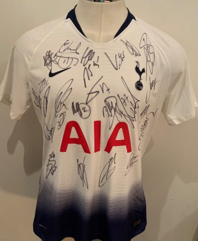 Tottenham 2018 - 2019 Signed Football Shirt: White short sleeve shirt. Signed to front by the team. This squad reached the Champions League final.