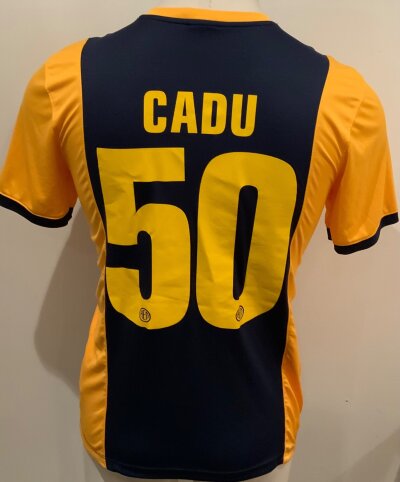 Limassol 2014 - 2015 Match Worn Football Shirt: Europa League short sleeve yellow and blue shirt with number 50 Cadu to rear. Worn v Tottenham.