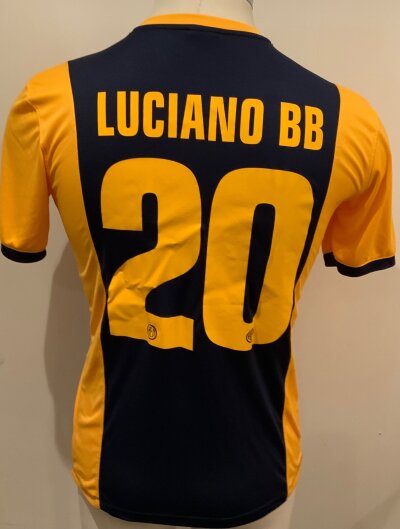 Limassol 2014 - 2015 Match Worn Football Shirt: Europa League short sleeve yellow and blue shirt with number 20 Luciano BB to rear. Worn v Tottenham.