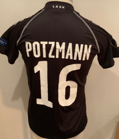 Lask 2020 - 2021 Match Worn Football Shirt: Europa League short sleeve black shirt with number 16 Potzmann to rear. Worn v Tottenham.