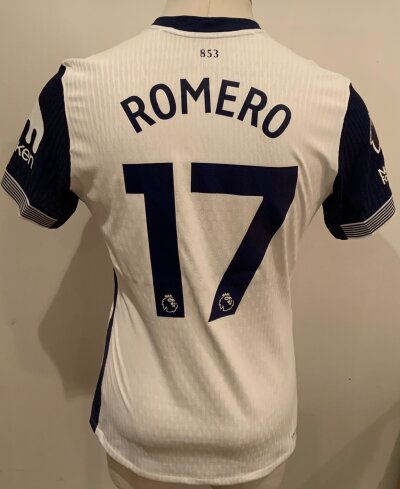 Tottenham 2024 - 2025 Match Worn Football Shirt: White short sleeve shirt. Number 17 Romero to rear. Match worn in the Premier League.