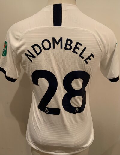 Tottenham 2019 - 2020 Match Worn Football Shirt: White short sleeve shirt. Number 28 Ndombele to rear. Match worn in the Carabao Cup.