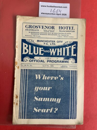 34/35 Manchester City v Everton Football Programme: Good condition league match with pencilled team changes. Rusty staples holding firm.