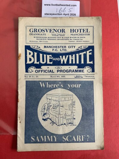 34/35 Manchester City v Aston Villa Football Programme: Good condition league match with pencilled scorers noted. Rusty staples holding firm.