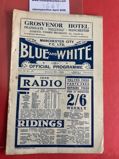 35/36 Manchester City v Luton Town Football Programme: Good condition fa cup match with no team changes. Pencilled scorers noted. Rusty staples holding firm.