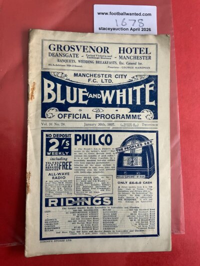 36/37 Manchester City v Accrington Stanley Football Programme: Good condition fa cup match with pencilled scorers noted. Rusty staples holding firm.