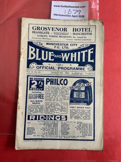 36/37 Manchester City (Champions) v Manchester United Football Programme: Fair condition league match with pencilled team changes. Back pages have tears in corners.