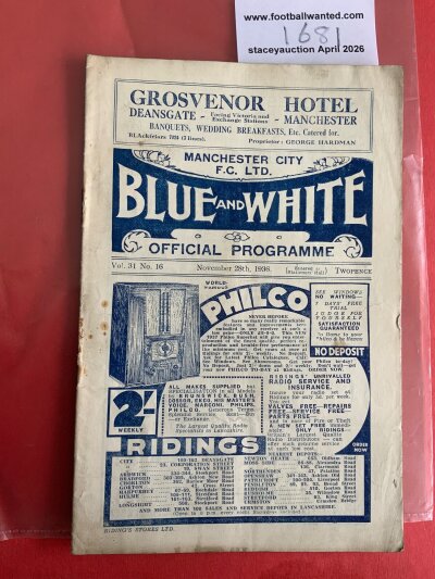 36/37 Manchester City (Champions) v Brentford Football Programme: Good condition league match with no team changes. Rusty staples holding firm.
