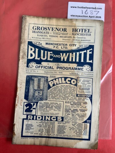 36/37 Manchester City (Champions) v West Brom Football Programme: Poor/fair condition league match with pencilled team changes. Staining throughout.
