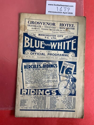 37/38 Manchester City v Brentford Football Programme: Fair condition league match with no team changes. Pencilled score and scorers noted inside. Slight staining.