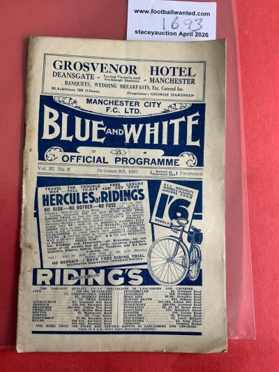 37/38 Manchester City v Blackpool Football Programme: Fair/good condition league match with no team changes. Pencilled score and scorers noted inside. Rusty staples holding firm.
