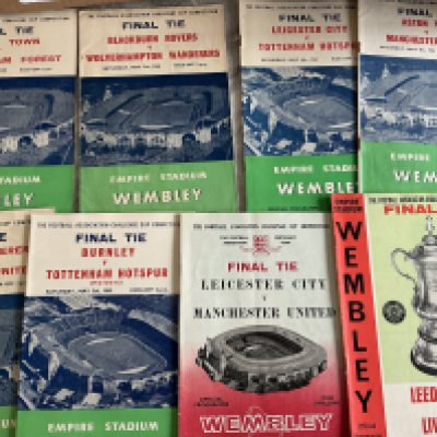 Big Match Football Programmes: 36 x  FA Cup finals include 1957 to 1965 inclusive and 1996. There are finals for Vase, Trophy, Charity Shields, FA Cup Semis, European Finals, League Cup finals and even a 48/49 Tottenham handbook. Good content of Manchester United. Large box.