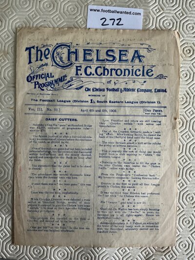 1907 - 1908 Chelsea Reserves v Southend United + Sittingbourne Football Programme: Excellent condition 4 page ex bound programme with no team changes for South Eastern League matches. (1)