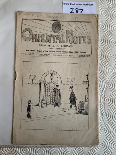 1911 - 1912 Clapton Orient v Derby County Football Programme: Very good condition with no team changes for the first league two match of the season. Lightly pencilled writing to cover.