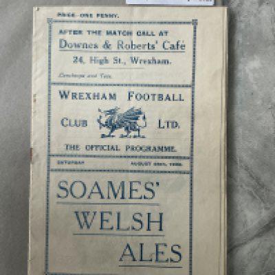 1926 - 1927 Wrexham v Chesterfield Football Programme: Good condition with no team changes. First match of the season 100 years ago. Rare item.