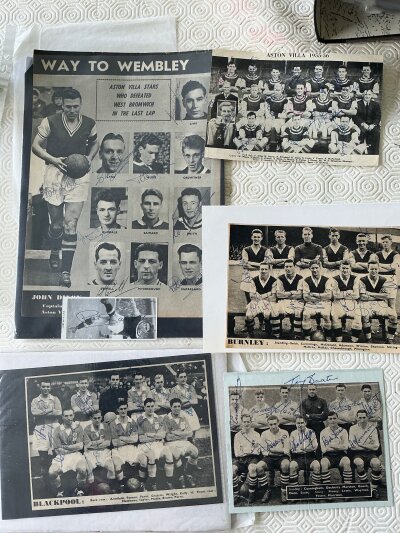 1950s Signed Football Team Groups: Various size magazine pictures with at least 11 autographs on each to include Aston Villa x 2, Burnley Blackpool and Preston. (5)