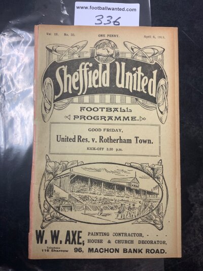 1913 - 1914 Sheffield United v Bolton Football Programme: Excellent condition 16 page ex bound league programme with no team changes.