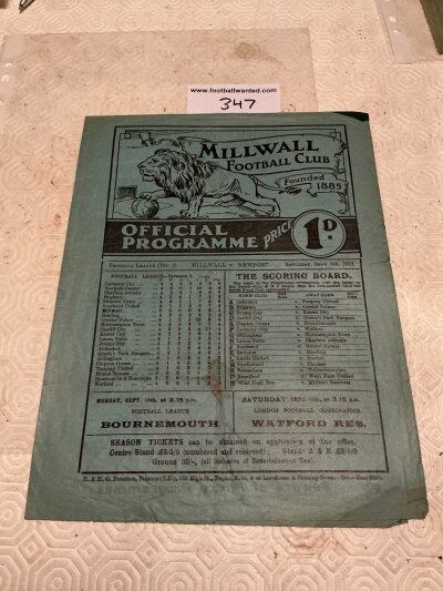 34/35 Millwall v Newport County Football Programme: Good condition league programme with no team changes.