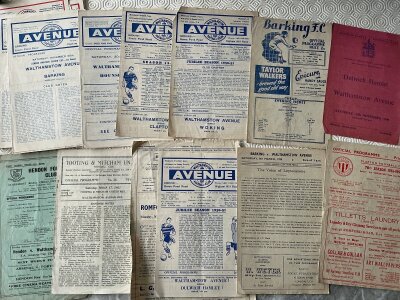 Walthamstow Avenue 1950s Football Programmes: 24 aways and 18 homes to include from 50/51 aways at Tooting reserves, Hendon Amateur Cup, homes v Woking, Dulwich. Fair/good. Instructions to sell. (42)