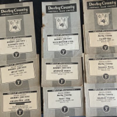 Derby County Home Football Programmes: 9 from the late 50s, 15 from 60/61 to include Barnsley and Norwich League Cup. Fair/good. Instructions to sell. (24)