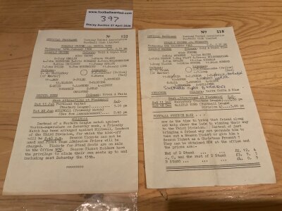 65/66 Torquay Western League Football Programmes: Typed single sheets v Yeovil 12 1 1966 and Weymouth 8 12 1965 team changes are in good condition and believed to be Western League matches. (2)