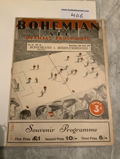 47/48 Bohemians v Middlesbrough Football Programme:End of season friendly in good condition with no team changes.