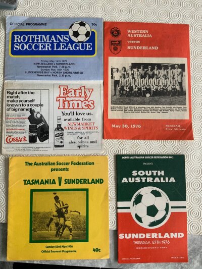 1976 Sunderland Australian Tour Football Programmes: Four excellent condition programmes for the 75/76 end of season tour. Matches v South Australia Tasmania Western Australia and New Zealand. (4)