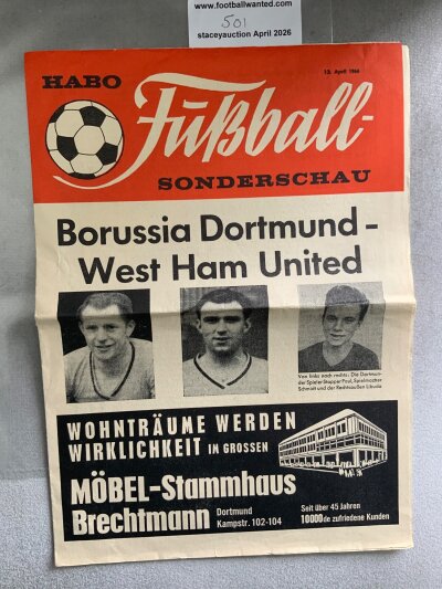 65/66 Borussia Dortmund v West Ham ECWC Football Programme: Excellent condition semi final programme with no team changes. Came folded on the day and will be sent and stored folded.