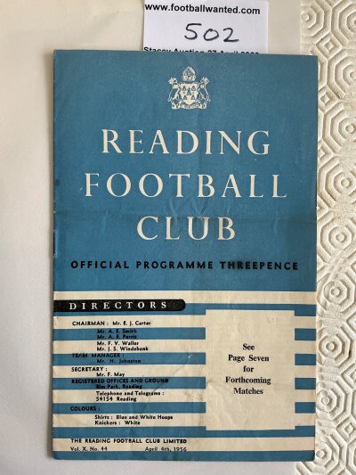 55/56 Reading v West Ham SFC Football Programme: Excellent condition Southern Floodlit Cup semi final match dated 4 4 1956 with no team changes.