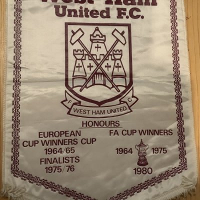 West Ham Football Pennants: Three large 15 inch pennants detailing the 1980 FA cup final, the 1981 League Cup final and another detailing honours up to 1980. In good condition (3)