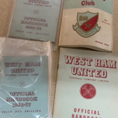 West Ham Football Memorabilia Box: Includes Handbooks from 1954 1955 1956 and 1966. Posters, Annuals and a vast array of handbooks and yearbooks (50 approx). 
